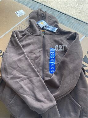 CAT Men's Brown Full-Zip Hooded Vest